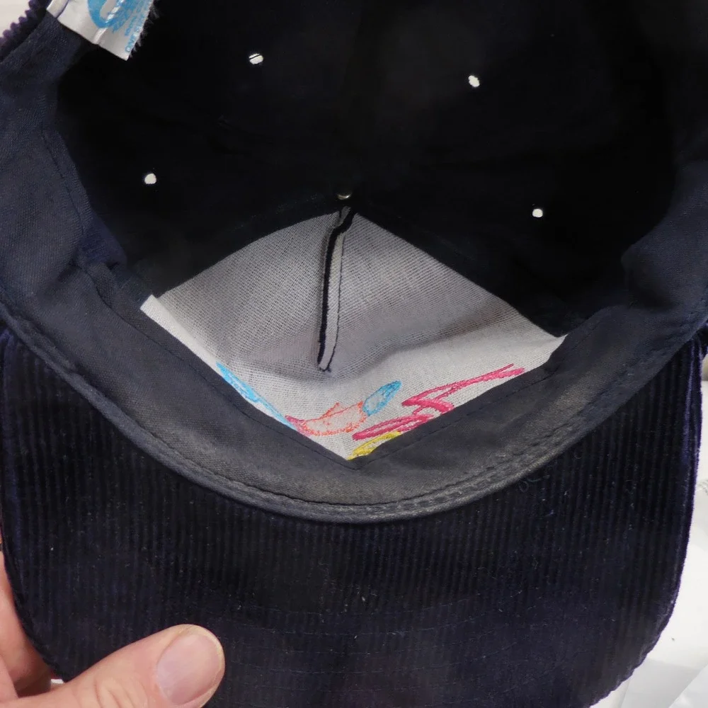 Vintage Ace Alaska Salmon Corduroy Snapback Hat Navy Blue Fish Rope Trucker OSFM